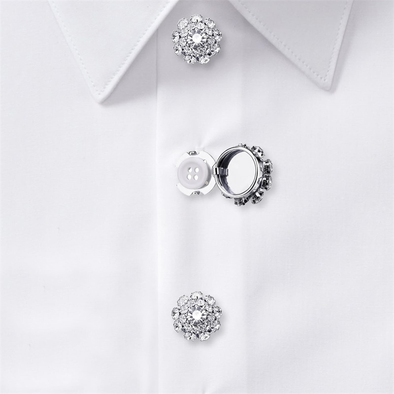 Flower Frog Pin - Shirt Button Box Rhinestone Button Cover